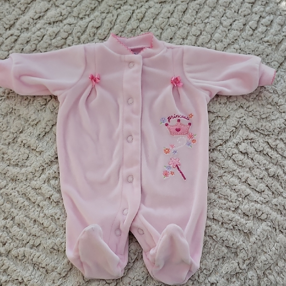 Pastel Pink Footie One Piece with Floral Embroidery, Preemie